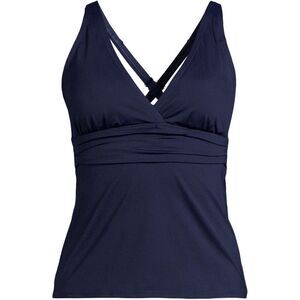 Land's End plunge V-neck X back tankini top swimsuit convertible straps Black SP